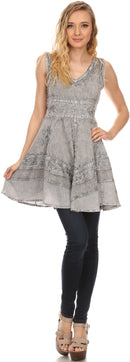 Sakkas Jaydence Short Floral Embroidered Deep Neck Tank Top Sleeveless Batik Dress