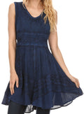 Sakkas Jaydence Short Floral Embroidered Deep Neck Tank Top Sleeveless Batik Dress#color_Navy