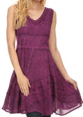 Sakkas Jaydence Short Floral Embroidered Deep Neck Tank Top Sleeveless Batik Dress#color_Plum