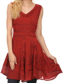 Sakkas Jaydence Short Floral Embroidered Deep Neck Tank Top Sleeveless Batik Dress