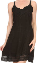 Sakkas Aliney Short Adjustable Spaghetti Strap Sleeveless Embroidered Day Dress #color_Black