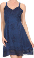 Sakkas Aliney Short Adjustable Spaghetti Strap Sleeveless Embroidered Day Dress #color_Navy