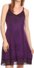 Sakkas Aliney Short Adjustable Spaghetti Strap Sleeveless Embroidered Day Dress #color_Purple