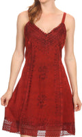 Sakkas Aliney Short Adjustable Spaghetti Strap Sleeveless Embroidered Day Dress #color_Red
