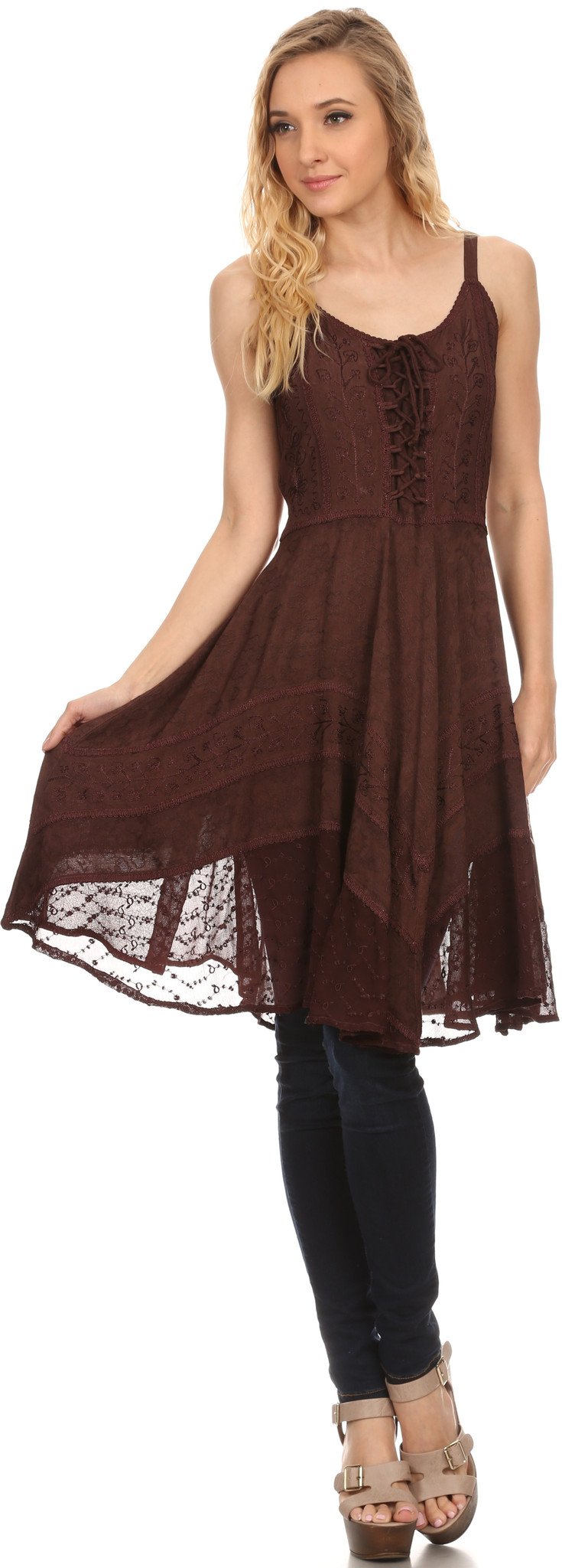 Sakkas Calleea Mid Length Embroidery Sleeveless Spaghetti Strap Corset Batik Dress