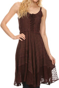 Sakkas Calleea Mid Length Embroidery Sleeveless Spaghetti Strap Corset Batik Dress#color_Chocolate