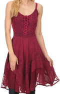 Sakkas Calleea Mid Length Embroidery Sleeveless Spaghetti Strap Corset Batik Dress#color_Fuchsia