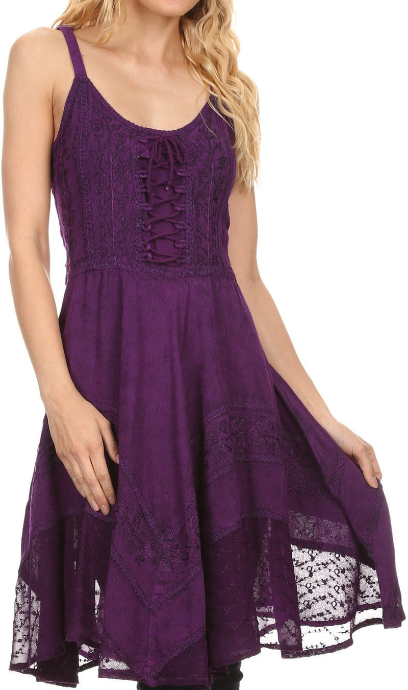 Sakkas Calleea Mid Length Embroidery Sleeveless Spaghetti Strap Corset Batik Dress