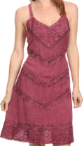 Sakkas Rhyder Mid Strapless Spaghetti Strap Adjustable Embroidered Batik Dress #color_Fuchsia