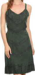 Sakkas Rhyder Mid Strapless Spaghetti Strap Adjustable Embroidered Batik Dress #color_Green