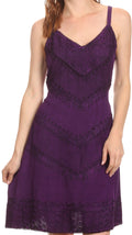 Sakkas Rhyder Mid Strapless Spaghetti Strap Adjustable Embroidered Batik Dress #color_Purple