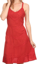 Sakkas Rhyder Mid Strapless Spaghetti Strap Adjustable Embroidered Batik Dress #color_Red