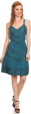 Sakkas Rhyder Mid Strapless Spaghetti Strap Adjustable Embroidered Batik Dress