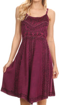 Sakkas Markay Short Mid Length Spaghetti Strap Sleeveless Embroidered Batik Dress#color_Fuchsia