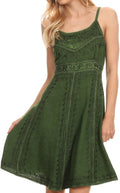 Sakkas Markay Short Mid Length Spaghetti Strap Sleeveless Embroidered Batik Dress#color_Green