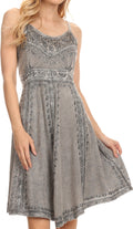 Sakkas Markay Short Mid Length Spaghetti Strap Sleeveless Embroidered Batik Dress#color_Grey