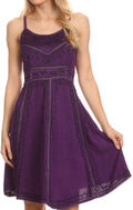 Sakkas Markay Short Mid Length Spaghetti Strap Sleeveless Embroidered Batik Dress#color_Purple
