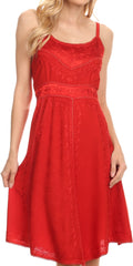Sakkas Markay Short Mid Length Spaghetti Strap Sleeveless Embroidered Batik Dress#color_Red