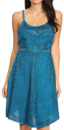 Sakkas Markay Short Mid Length Spaghetti Strap Sleeveless Embroidered Batik Dress
