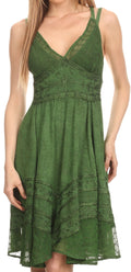 Sakkas Fedelle Sleeveless Mid-Length Summer Dress With Cross Over Open Back Straps#color_Green