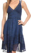 Sakkas Fedelle Sleeveless Mid-Length Summer Dress With Cross Over Open Back Straps#color_Navy