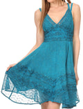 Sakkas Fedelle Sleeveless Mid-Length Summer Dress With Cross Over Open Back Straps#color_Turquoise