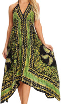 Sakkas Aleayma Strapless Long Adjustable Bead Embroidered Dyed Halter Top Dress#color_Black/Green