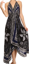 Sakkas Aleayma Strapless Long Adjustable Bead Embroidered Dyed Halter Top Dress#color_Black/Navy