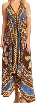 Sakkas Aleayma Strapless Long Adjustable Bead Embroidered Dyed Halter Top Dress#color_Brown/Blue
