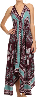 Sakkas Aleayma Strapless Long Adjustable Bead Embroidered Dyed Halter Top Dress#color_Burgundy/Mint
