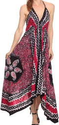 Sakkas Aleayma Strapless Long Adjustable Bead Embroidered Dyed Halter Top Dress#color_Pink
