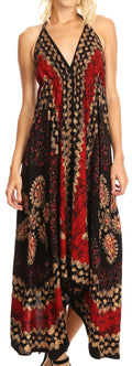 Sakkas Aleayma Strapless Long Adjustable Bead Embroidered Dyed Halter Top Dress#color_Red
