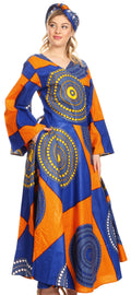 Sakkas Tale Women's Maxi Long Sleeve Wrap Dress with Pockets African Ankara Print#color_21-Multi 