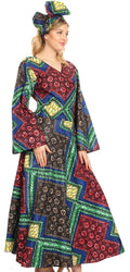 Sakkas Tale Women's Maxi Long Sleeve Wrap Dress with Pockets African Ankara Print#color_32-Multi 