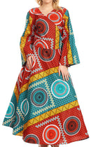 Sakkas Tale Women's Maxi Long Sleeve Wrap Dress with Pockets African Ankara Print