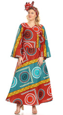 Sakkas Tale Women's Maxi Long Sleeve Wrap Dress with Pockets African Ankara Print