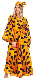 Sakkas Tale Women's Maxi Long Sleeve Wrap Dress with Pockets African Ankara Print#color_403-Multi 