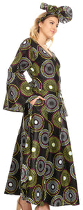 Sakkas Tale Women's Maxi Long Sleeve Wrap Dress with Pockets African Ankara Print#color_422-Multi 