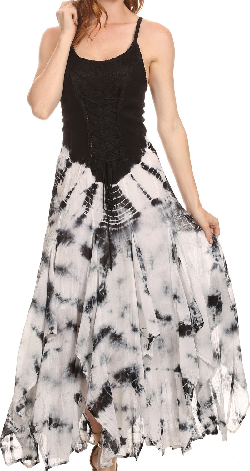 Sakkas Sami Long Sleeveless Spaghetti Strap Handkerchief Hem Dress Wit