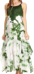 Sakkas Sami Long Sleeveless Spaghetti Strap Handkerchief Hem Dress With Corset Top#color_Green