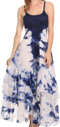 Sakkas Sami Long Sleeveless Spaghetti Strap Handkerchief Hem Dress With Corset Top#color_Navy