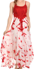 Sakkas Sami Long Sleeveless Spaghetti Strap Handkerchief Hem Dress With Corset Top#color_Red