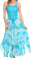 Sakkas Sami Long Sleeveless Spaghetti Strap Handkerchief Hem Dress With Corset Top#color_Turquoise