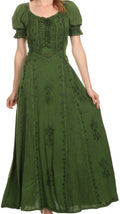 Sakkas Ashlay Adjustable Long Paneled Ruffled Cap Sleeve Scoop Neck Batik Dress#color_Green