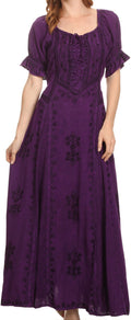 Sakkas Ashlay Adjustable Long Paneled Ruffled Cap Sleeve Scoop Neck Batik Dress#color_Purple