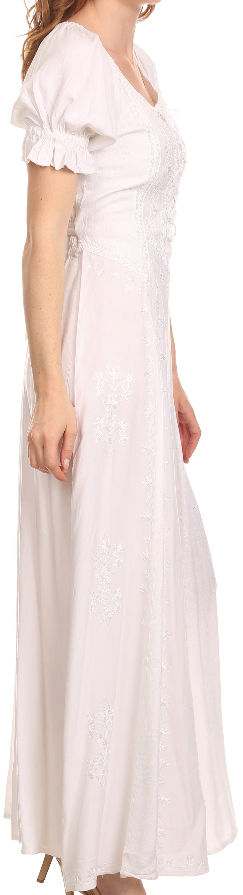 Sakkas Ashlay Adjustable Long Paneled Ruffled Cap Sleeve Scoop Neck Batik Dress