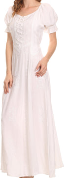 Sakkas Ashlay Adjustable Long Paneled Ruffled Cap Sleeve Scoop Neck Batik Dress