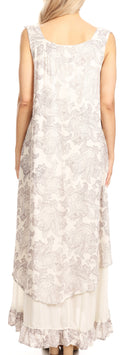 Sakkas Paak Tall Long Batik Paisely Print Ruffle Hem Lined Caftan Tank Top Dress