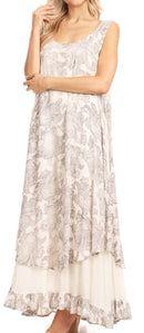 Sakkas Paak Tall Long Batik Paisely Print Ruffle Hem Lined Caftan Tank Top Dress