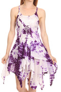Sakkas Paige Mid Length Handkerchief Tank Top Spaghetti Strap Dress With Tie Dye#color_Purple